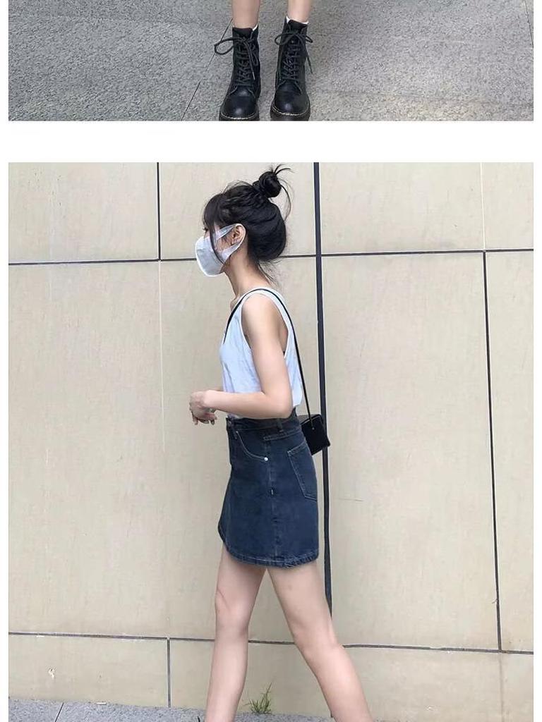 Women's High-Waist A-Line Denim Skort - American Retro Style, Anti-Exposure, Slimming Fit