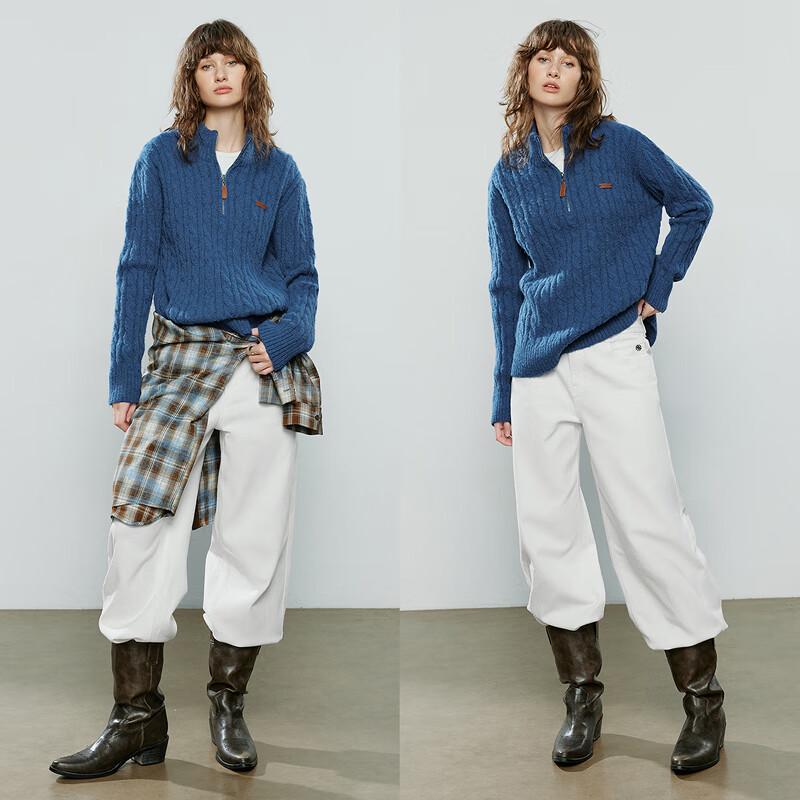 Chuyu Women's Old Money Style Stand Collar Zipper Cable Knit Sweater