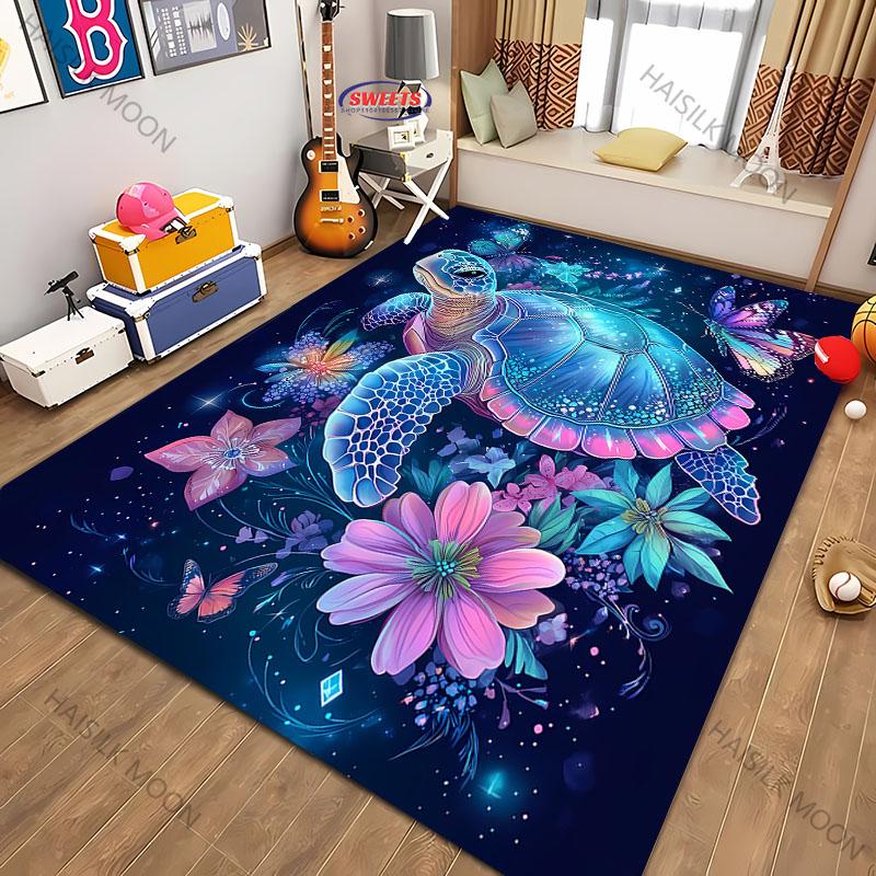 Magic Glowing Turtle Theme Printed Carpet Living Room Bedroom Sofa Office Large Area Decorative Mat Kids Play Rugs Large Size