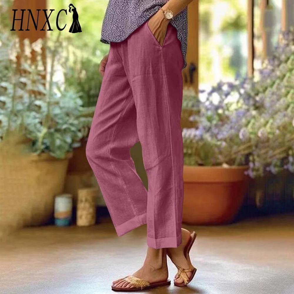 HNXC Women's Fashion Casual Solid Color Print Pants & Capris