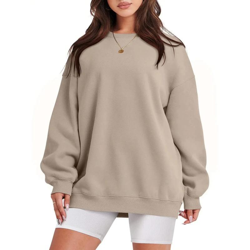 Women's Loose-Fit Sweatshirt Crew Neck Fleece-Lined Long Sleeve Top Solid Color Round Neck For Autumn Winter 2025