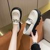 New Women's Patent Leather Thick Sole Loafers Square Heel Round Head Metal Decoration Ladies Shoes Anti-slip Comfortable Leisure