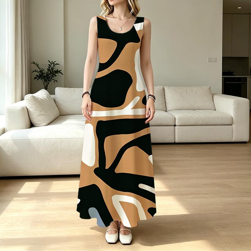 Women's Abstract Art Sleeveless Loose Maxi Dress Soft Comfort Fabric,Flattering Tummy Concealing,Versatile Casual Home & Outdoor Beach Dress