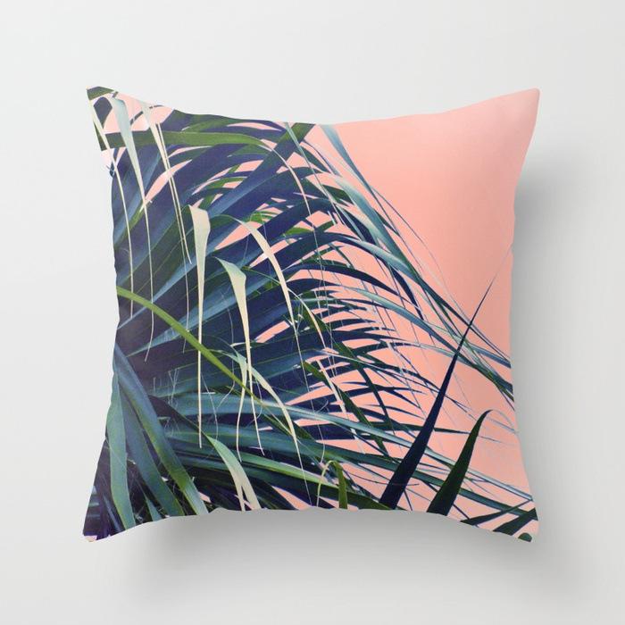Fashionable Tropical Plant Polyester Pillowcase Office Fabric Sofa Cushion Cover Home Peach Leather Velvet Pillowcase
