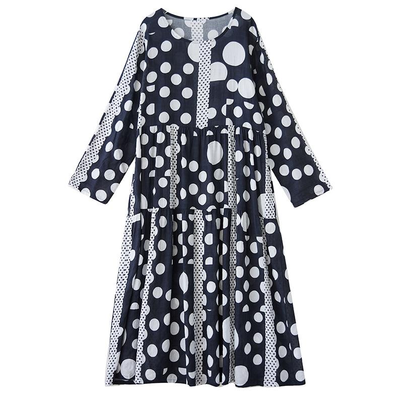 Long Sleeve Plus Size Vintage Dot New In Dresses for Women Casual Loose Spring Summer Autumn Dress