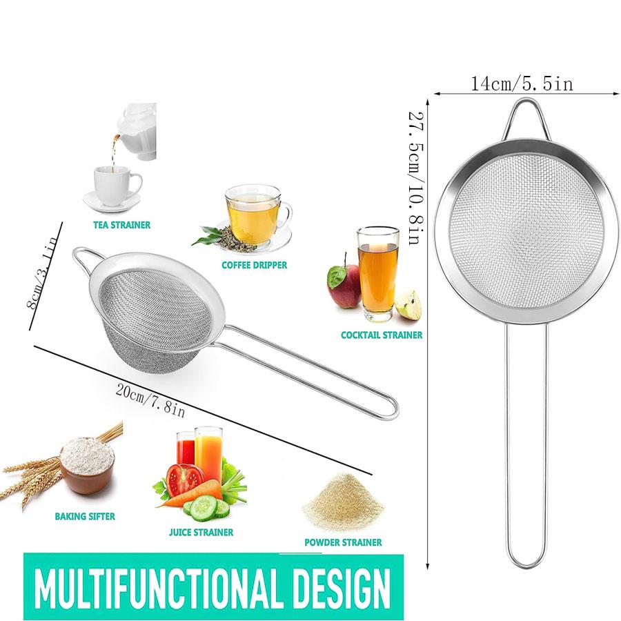 Stainless Steel Fine Mesh Cocktail Strainer Food Strainer Tea Strainer Coffee Strainer Double Strainer Tool with Long Handle