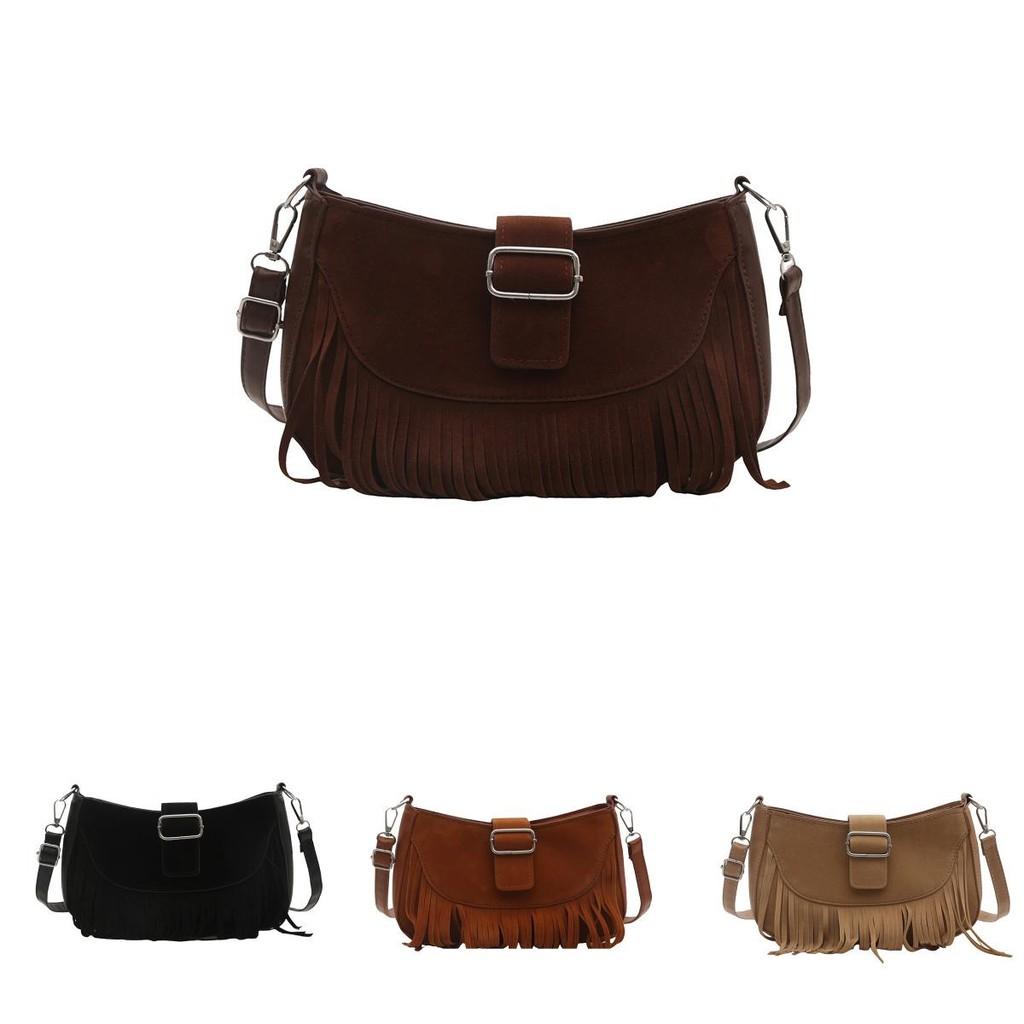 Fashion Suede Tote Bag With Fringes For Travel And Casual Use