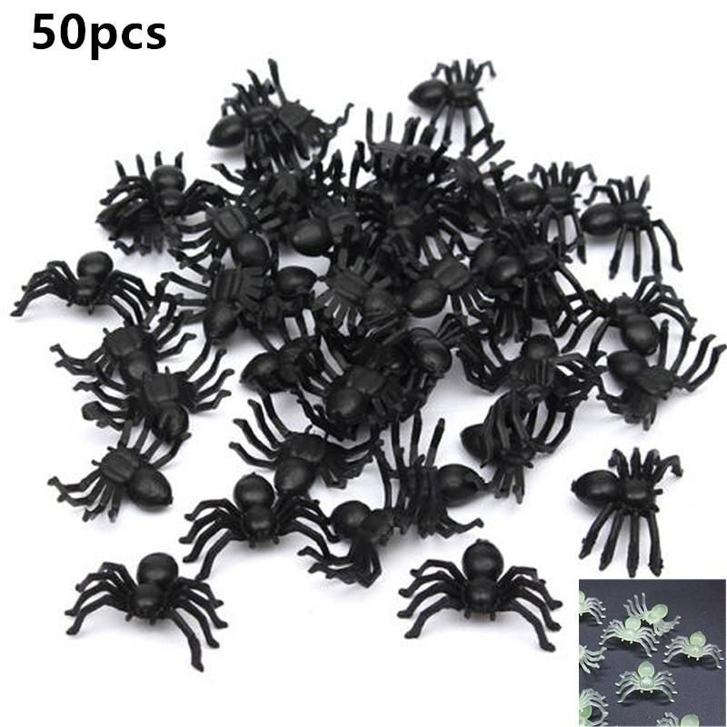 50 Stück Plastik Schwarze Spinne Streichspielzeug Halloween Spukhaus Requisite Dekorationen Weihnachten Kindertag Geschenk 2025