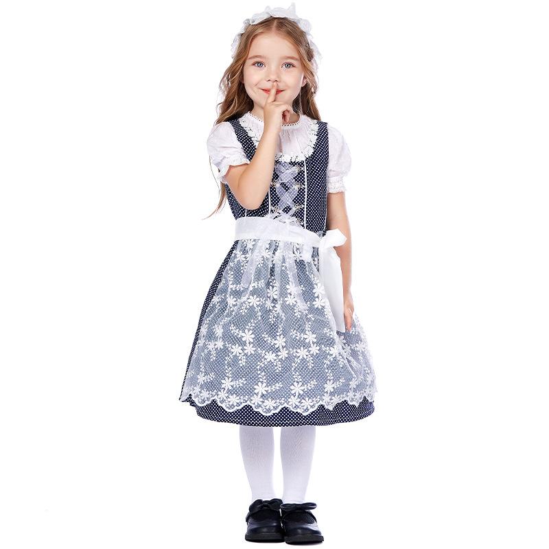Girls Kids Princess German Beer Oktoberfest Mesh Floral Dress Headwear Set Maid Children Halloween Cosplay Costumes Role Play Outfit