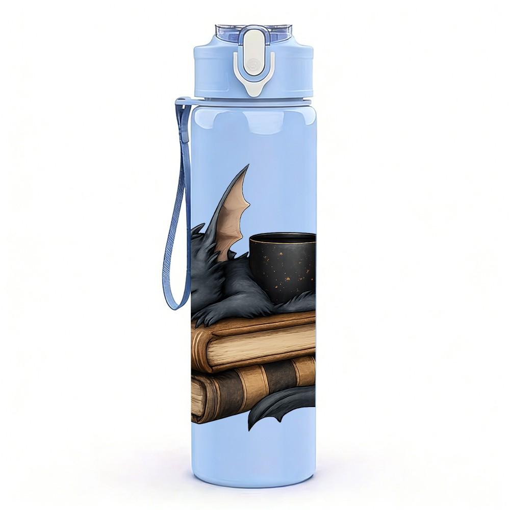 1PC Black Dragon Book Coffee Art 750ml Color Plastic Sports Water Bottle Leakproof Flip Straw Lid Suitable for Sports Office Home Use