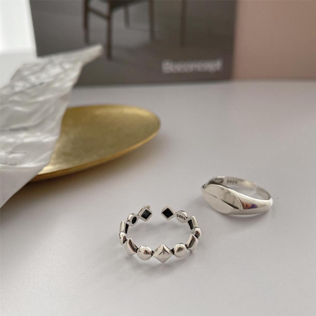 2021 Retro Thai Silver S925 Rhombus Women's Open Ring - Trendy Hong Kong Style
