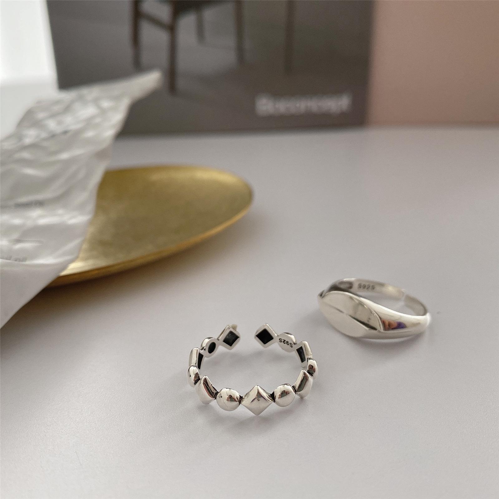 2021 Retro Thai Silver S925 Rhombus Women s Open Ring - Trendy Hong Kong Style Adjustable Open