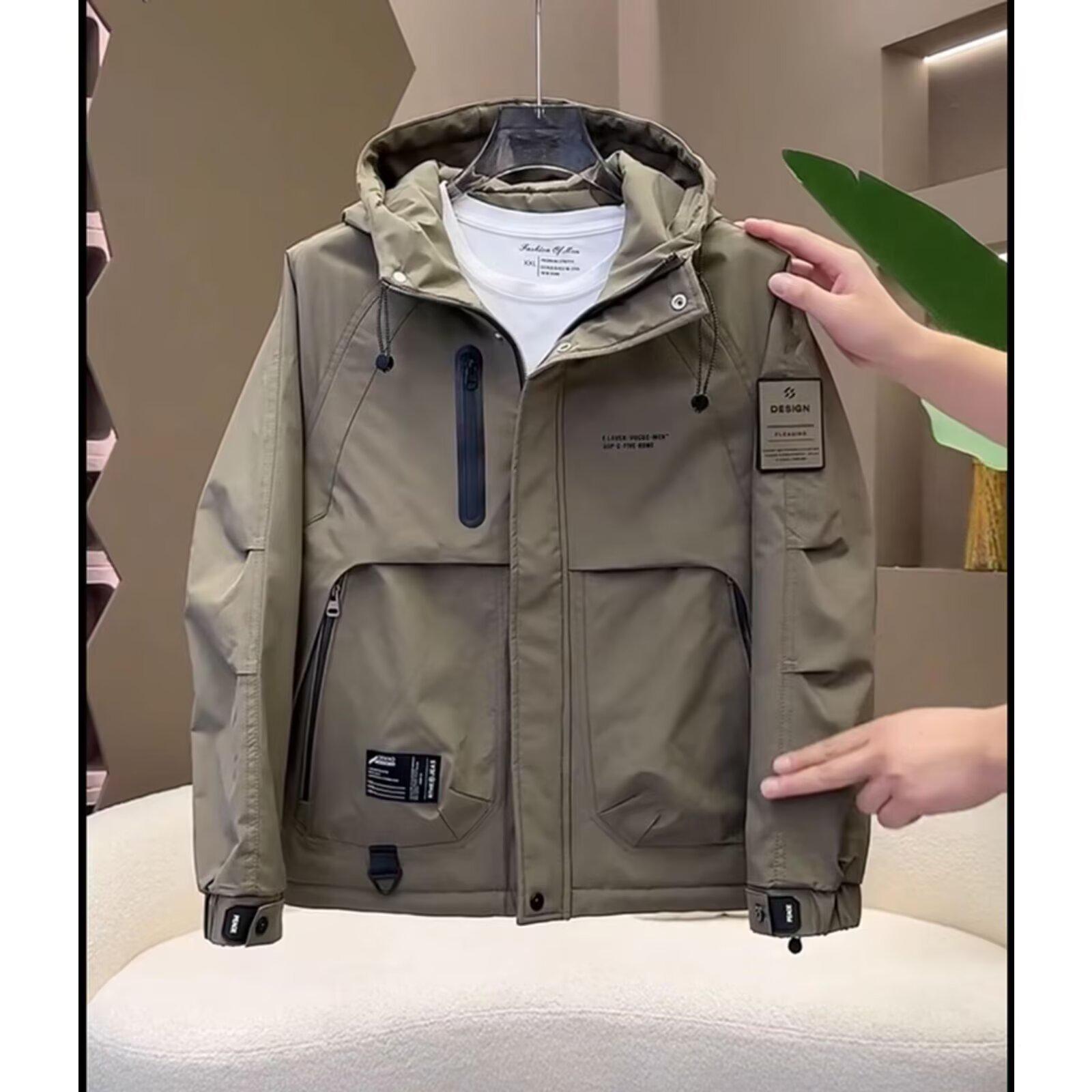 Men s Thickened Padded Windbreaker - 2025 Winter Casual Fashion Jacket 3XL хаки