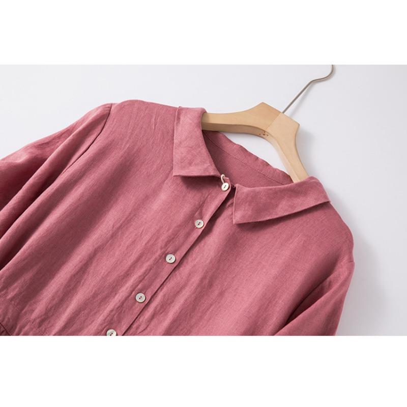 Dam Kortärmad Blus Krage Konstnärlig Vintage Lång Kjoldräkt