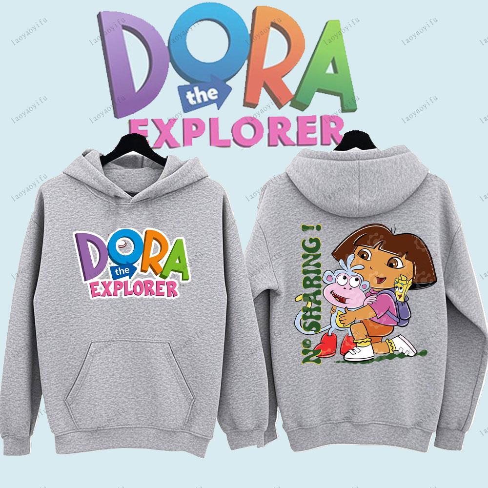 Dora Průzkumnice Oboustranné Mikiny Roztomilé Anime Kreslené Pulovr Unisex Dámské Pánské Sportovní oblečení Sportovní oblečení Zimní Hřejivá Mikina