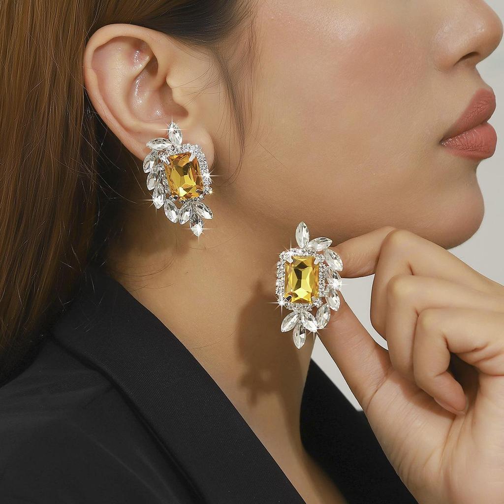 Luxury Rhinestone Tassel Clip-On Earrings for Women - Bridal Accessories