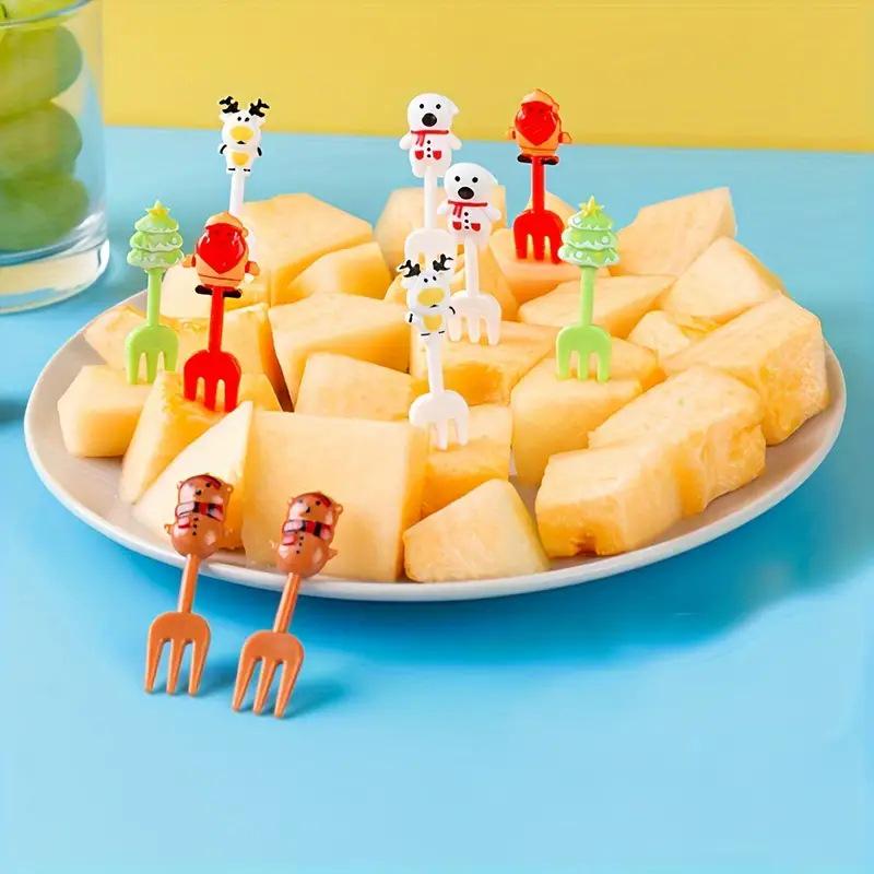 

Adorable Animal Christmas Fruit Forks Set - Cute Cartoon Decor for Parties 10PCS Santa Claus, OPP bag