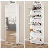 Mirror Shoe Rack Cabinet with 5 Flip Drawers, Mirrored Shoe Cabinet with Arc Design, Freestanding Tipping Shoe Organizer, Entryway,