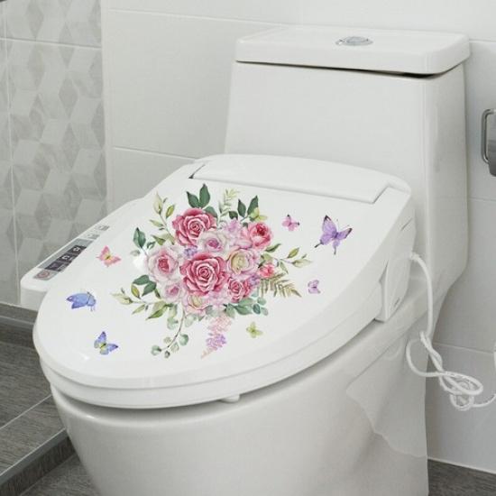 1X PVC Flower Toilet Seat Lid Stickers Butterfly Decals Self-Adhesive Bathroom