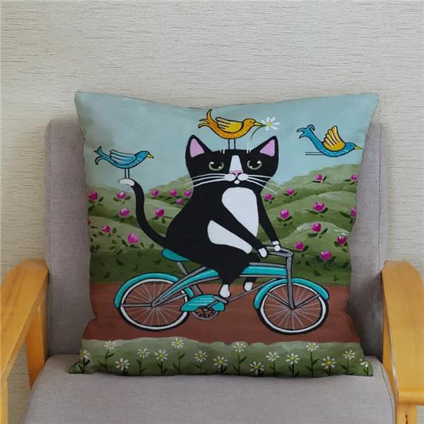 Cartoon Cycling Cat Print Cushion Cover Super Soft Pillowcase 45x45  Home Decor