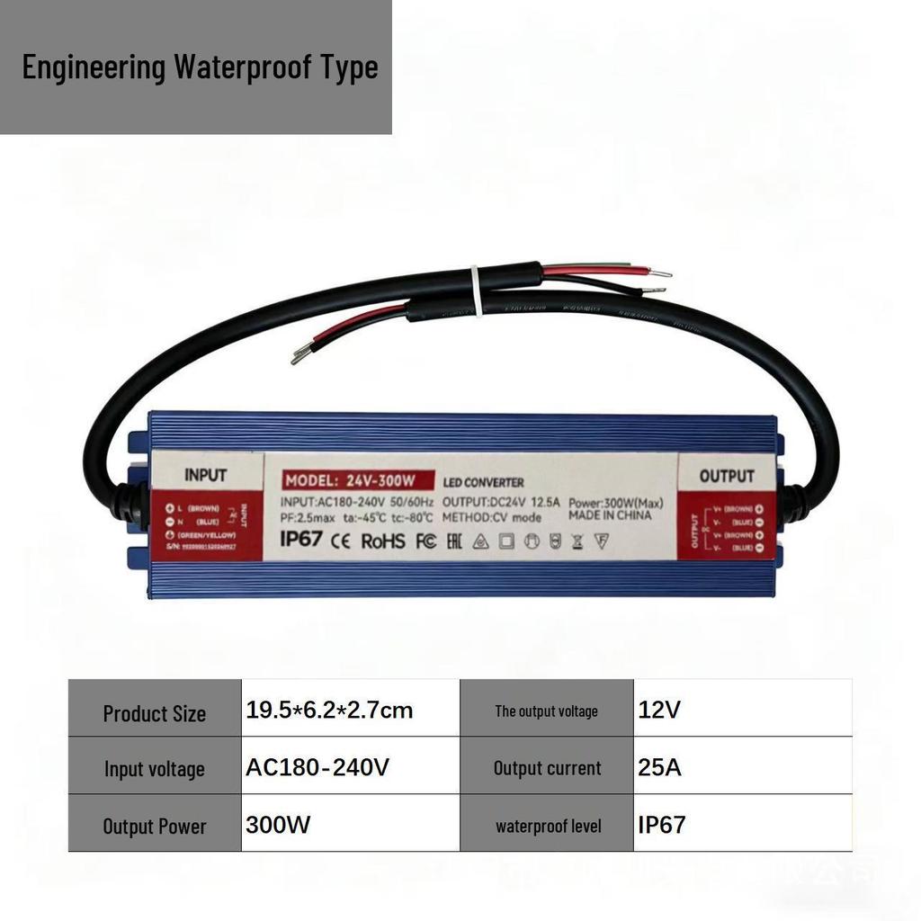 IP67 Outdoor Waterproof Constant Voltage Driver, 12V/24V, 60W-600W Power Supply with Full Potting
