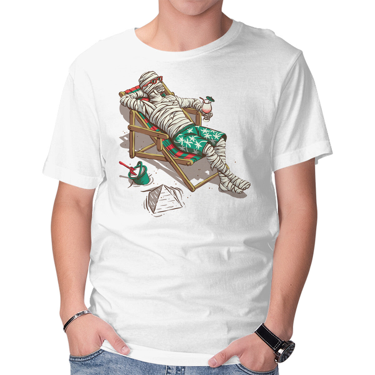 Unisex Crew Neck T-Shirt Mummy On Vacation Graphic Short Sleeve Casual Tee XL