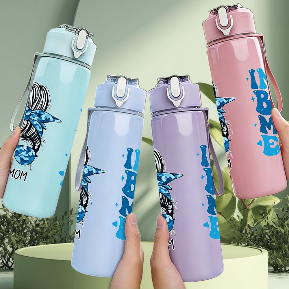 1PC Boy Mom Brave Heart Quote Print 750ml Color Plastic Sports Water Bottle Leakproof Flip Straw Lid Suitable for Sports Office Home Use