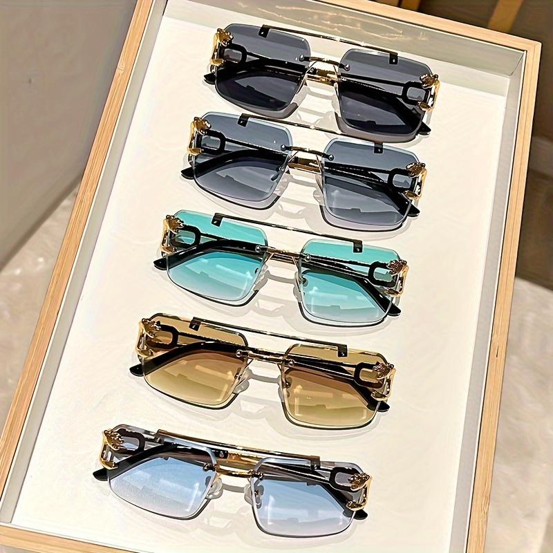 5-Pack Fashion Frameless Double Beam Glasses for Climbing, Anti-Reflective PC Lens, Durable Comfortable Retro Decorative Eyewear