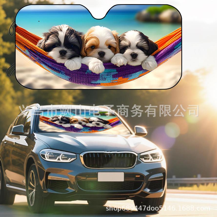 Platform Rottweiler Black Dog Print Car Front Glass Sunscreen Sunshade