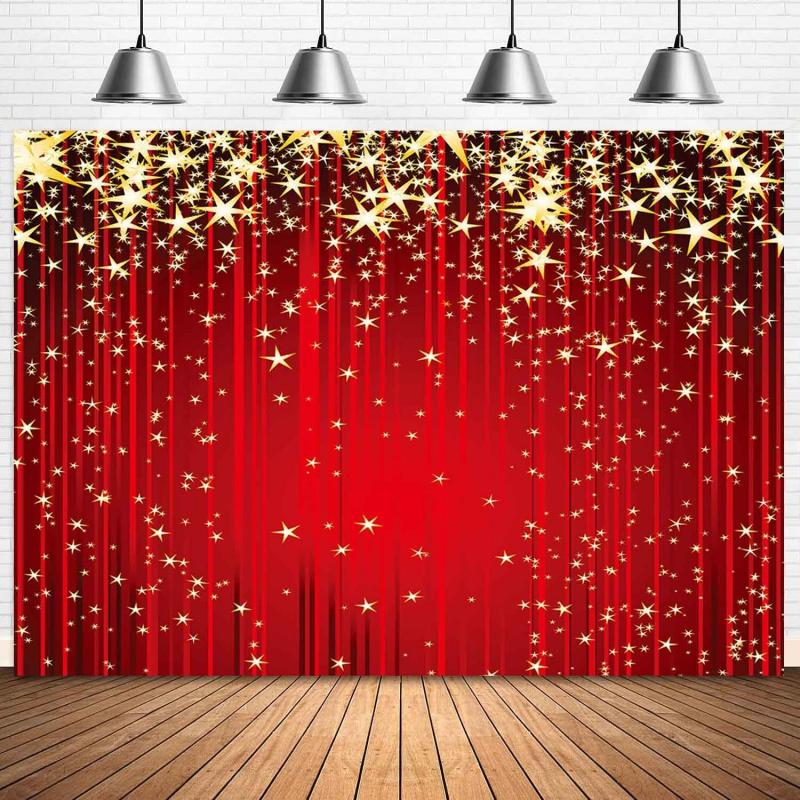 1Pieces2DFlat Red Curtain gold Star Background Red Carpet Shiny Stars Christmas Photography Background No Power Supply Required 47.2x31.5inch/120*80cm