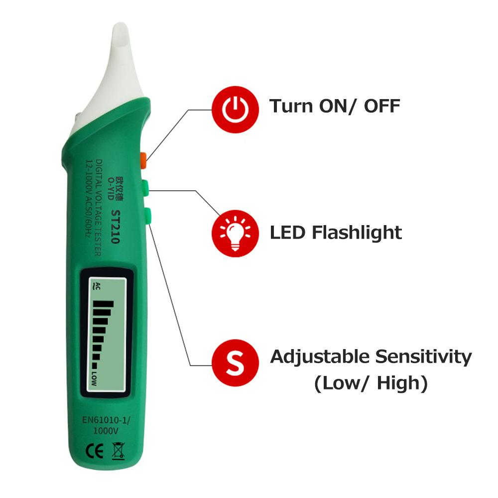 Digital Non-contact AC Voltage Tester Pen 12V-1000V Portable NCV Detector Adjustable Sensitivity