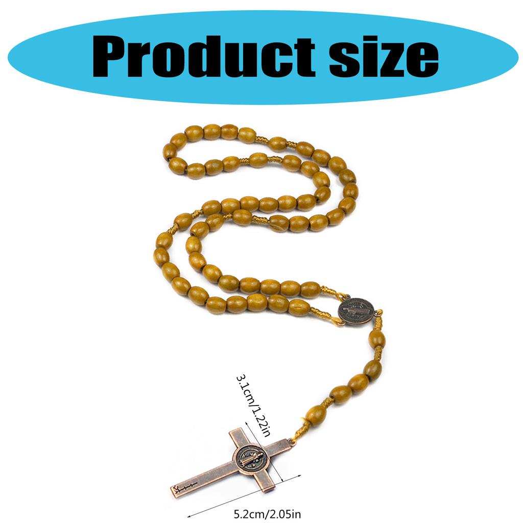 Christian Handmade Wooden Rosary Necklace Prayer Beads with Holy Soil Medal and Cross Bohemian Style for Men and Women