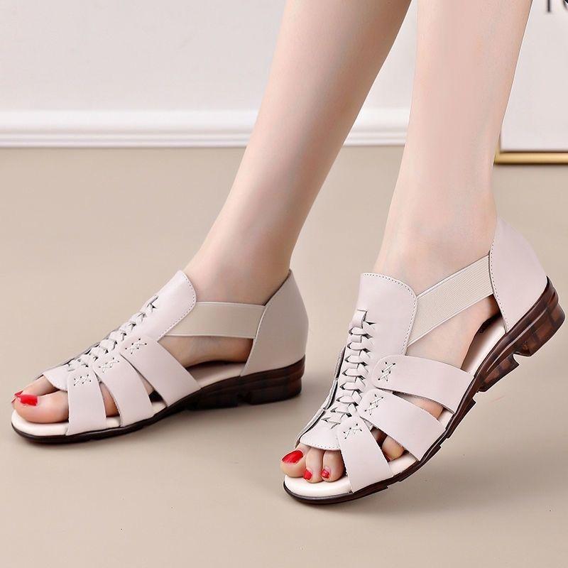 Trendy Women's Sandals 2024 New Design Cross Strap Flat Bottom Anti Slip Soft Sole Versatile Fish Mouth Sandals Zapatos De Mujer