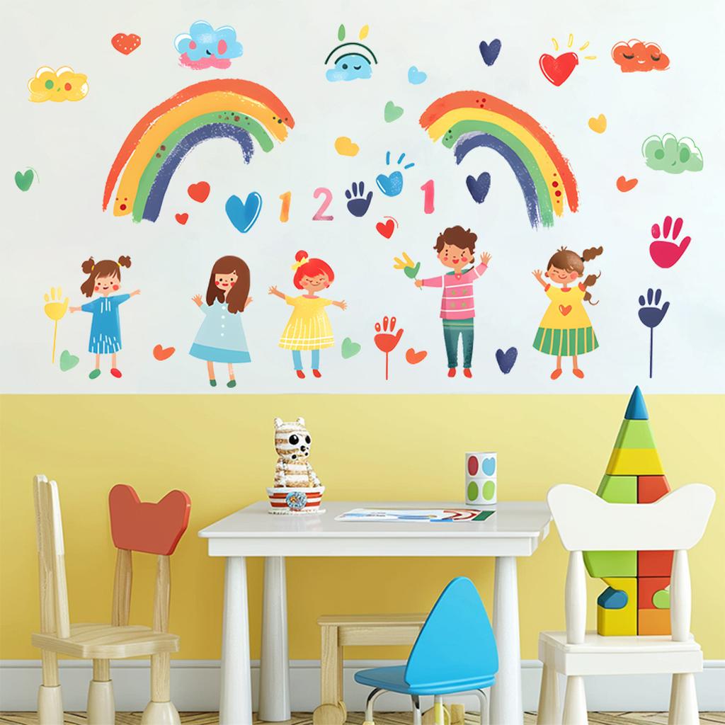 Cartoon Regenbogen Herz Wolken Wandaufkleber für Kinderzimmer Kinderzimmer Schlafzimmer Wohnzimmer Kindergarten Dekoration