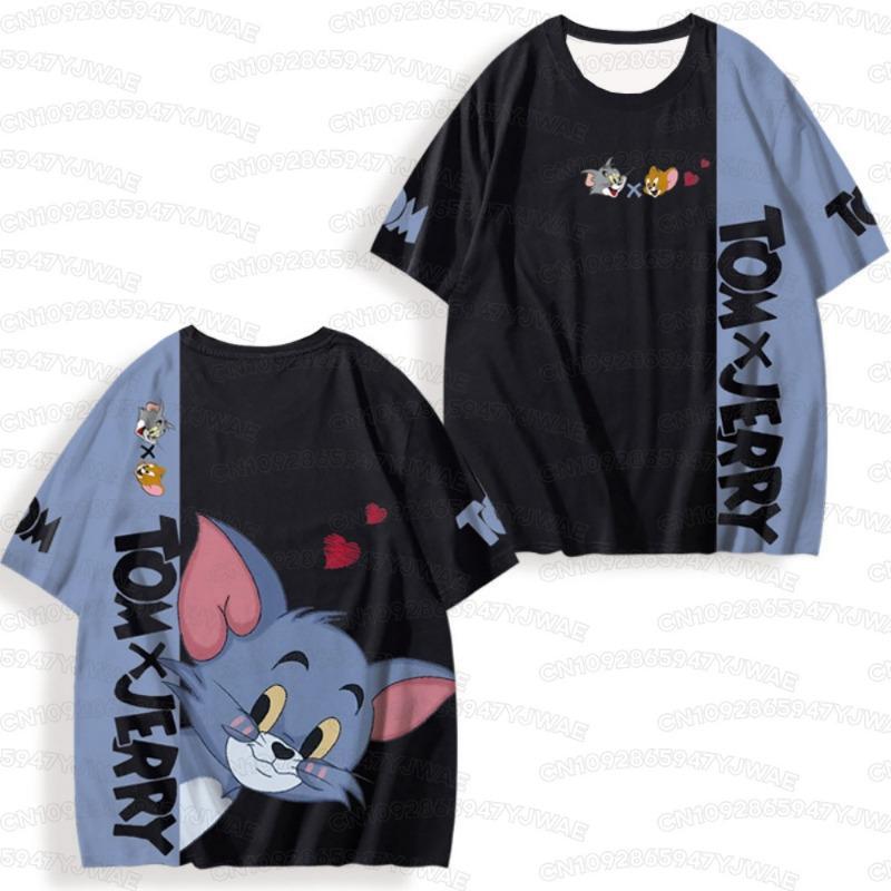 Summer Men's Women's Short Sleeve T-Shirt Tom and Jerry Cartoon Print Quick drying Round Neck Casual T-shirt Top