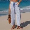 Summer Pants, Casual Wide Leg Trousers for Women, Elastic Drawstring Waist Long Trousers with Striped Print, for Everyday Wear