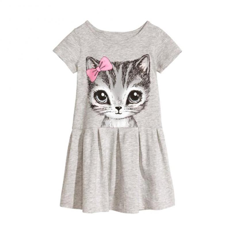 Maglietta Gonna Bambina Stampa Gatto Festa Principessa Skater Estiva Vestito Carino Bambina