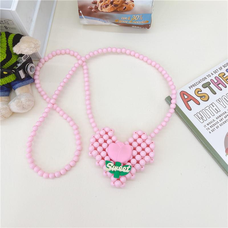 Mini Bolsa Tiracolo de Coração de Pérola Para Crianças Estilosa E Adorável Design Floral Para Meninas