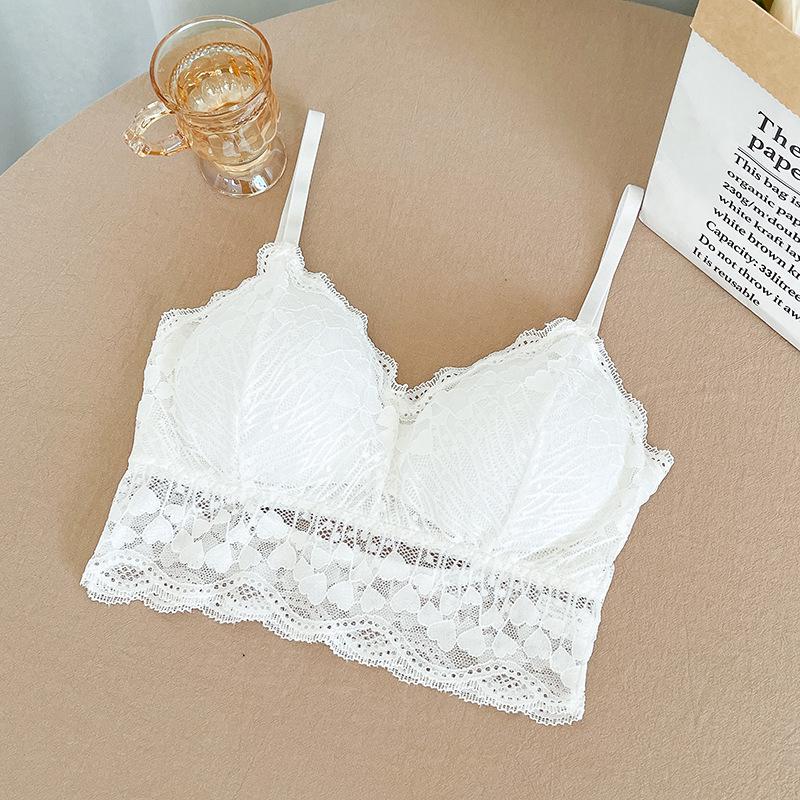 Peach Heart Lace Bandeau Camisole with Open Back and Anti-Exposure Design
