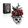 Gothic Skull Rose Bouquet Building Set, Halloween Skeleton Plant Pot Home Decor