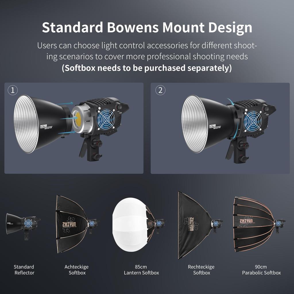 Flagship ZHIYUN MOLUS B200 200W LED Video COB Photography Lighting Compact Body with Bowens Mount [Official Store] Light, Bi-Color Light,