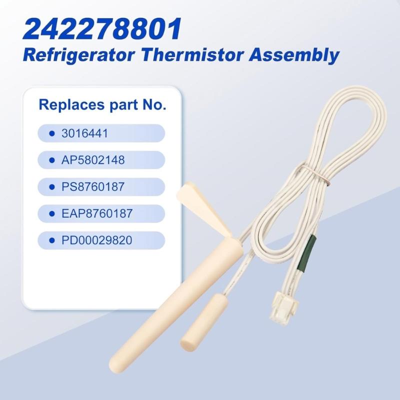 Refrigerator Thermistor 242278801 Round Head Temperature Detector Replacement Temperature Sensor for Refrigerators