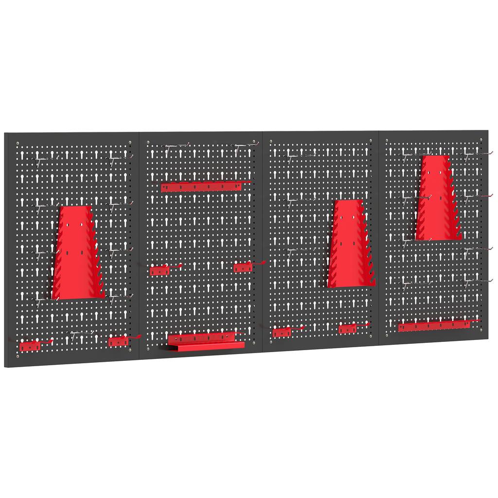 38-teiliges wandmontiertes Lochplattensystem mit 4 Platten, Werkzeugaufbewahrungseinheit für die Garage, Schwarz und Rot