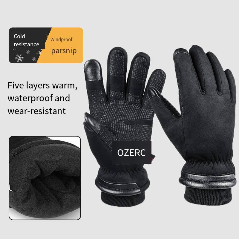 Thicken Winter Ski Cycling Gloves Black Velvet Waterproof Touchscreen Gloves Keep Warm Motorbike Horse Riding Running Gloves