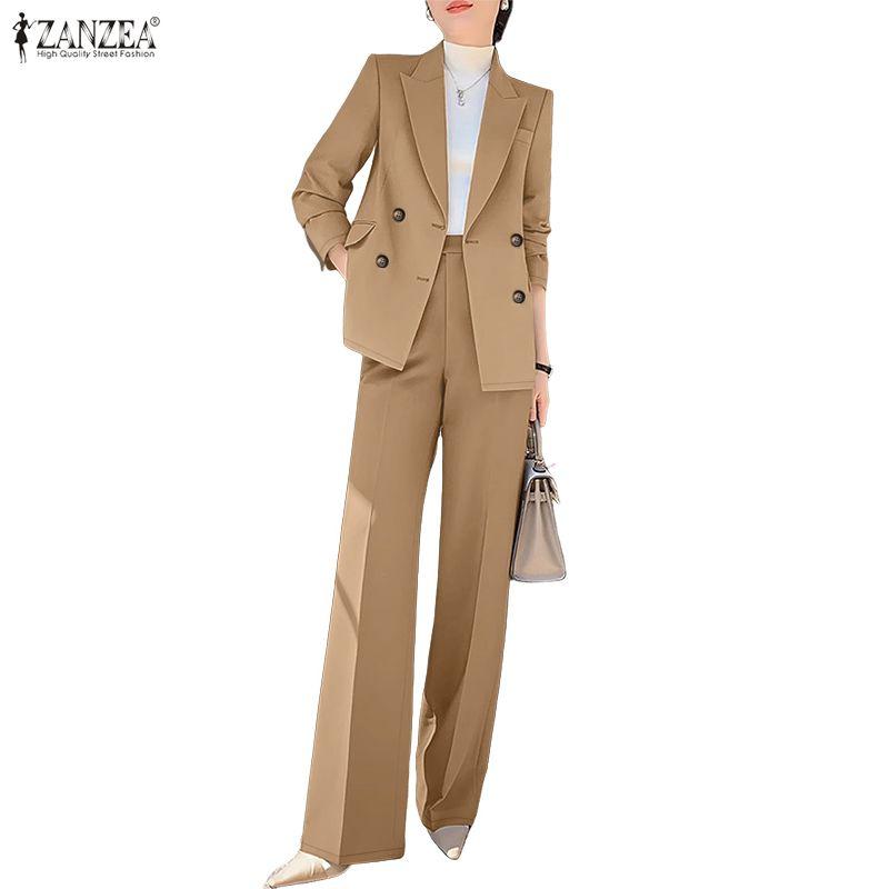 ZANZEA Ensembles tailleur deux pièces décontractés pour femmes avec blazer à manches longues et pantalon