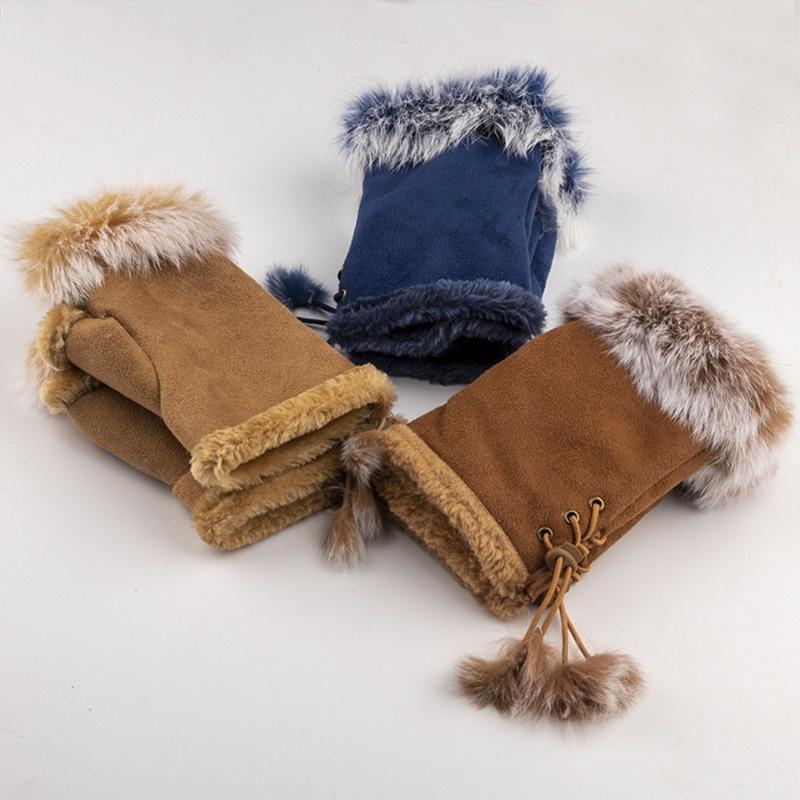 Soft Winter Half Finger Gloves Women Warm Luxury Plush Fingerless Gloves Wrist Mittens Writting