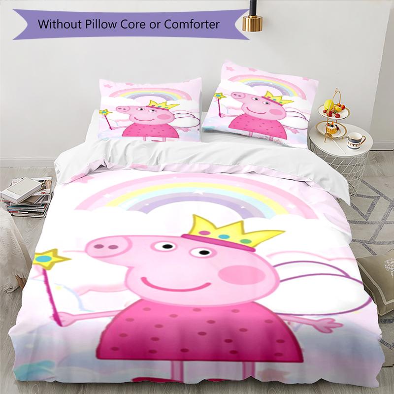 3pcs Peppa Pig Bedding Set Duvet Cover Closure Includes 1 Duvet Cover & 2 Pillowcases, Soft and Comfortable for All Seasons.