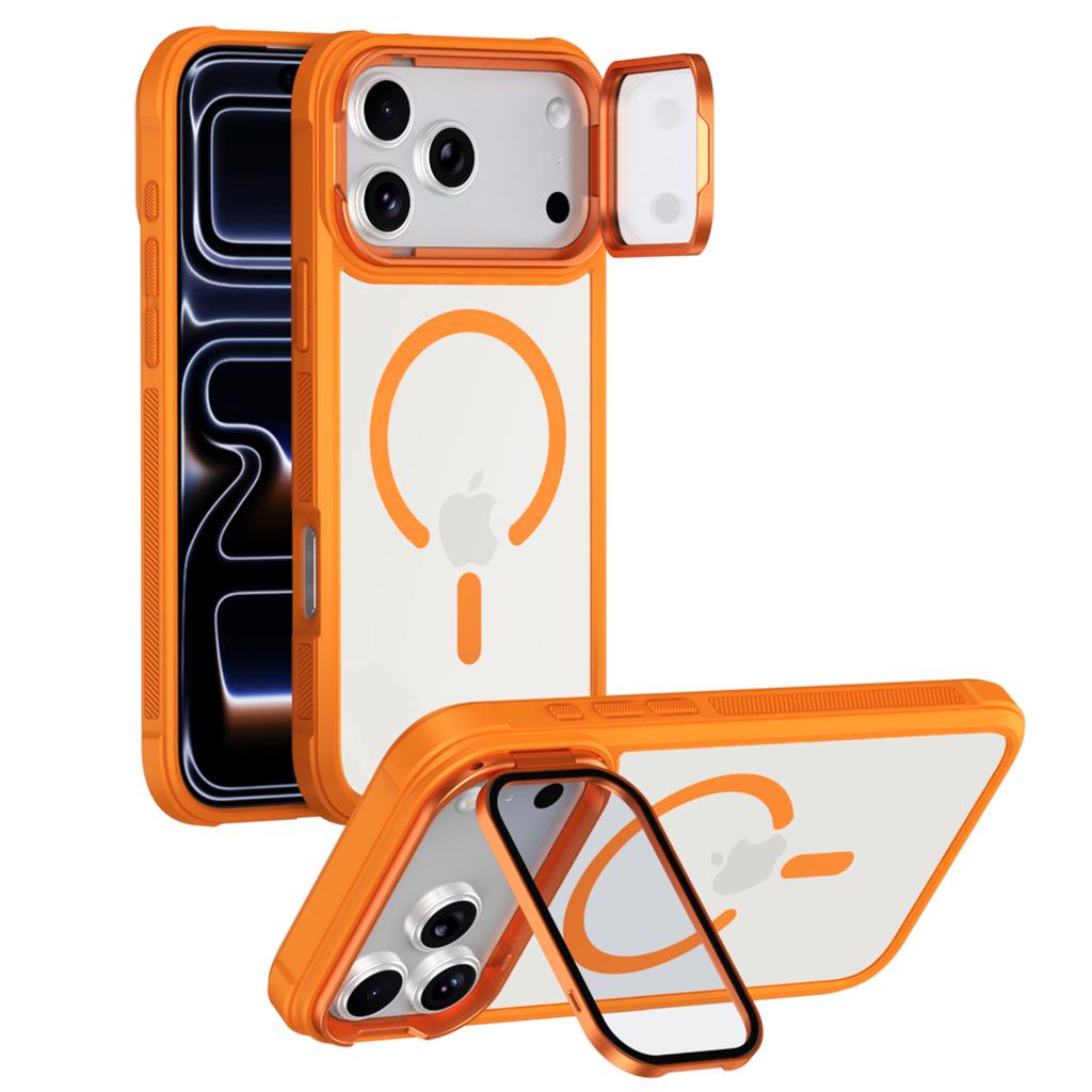 For iPhone 17 Pro Max Magnetic Case Compatible with MagSafe Clear Back Cover with Lens Cover Kickstand