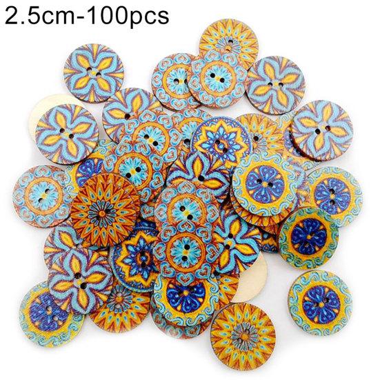 100 Adet Yuvarlak Çiçek Baskı DIY Scrapbooking Ahşap Düğme Elbise Çantası Dikiş Dekor