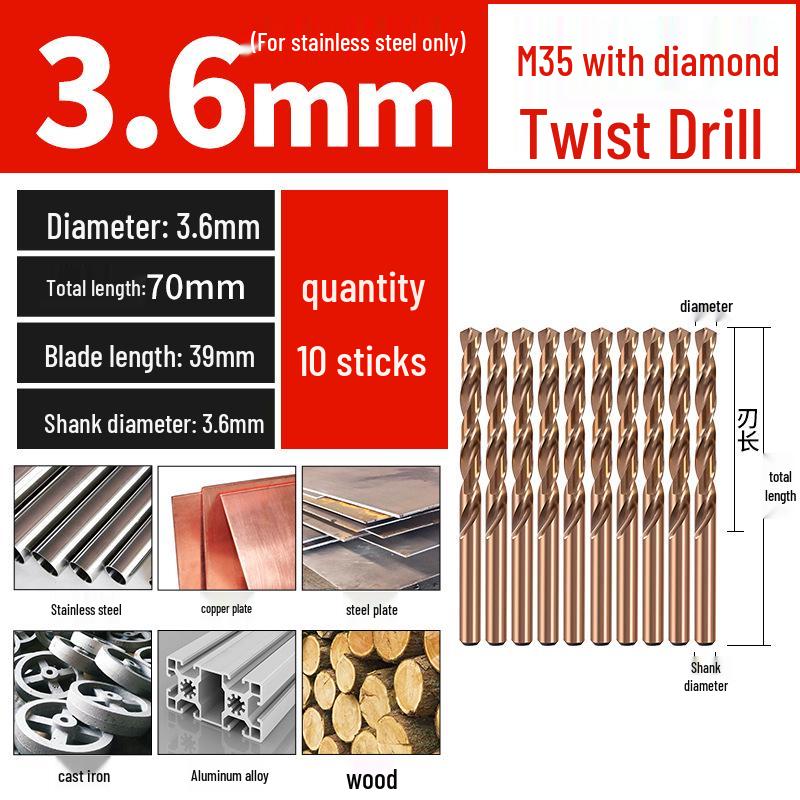 Set di punte da trapano HSS M35 al Cobalto per Legno, Metallo, Acciaio Inossidabile - Alta Durezza